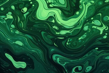 Green Fluid Art. Beautiful Fluid Painting. For Desktop Wallpaper or Desktop Background. Abstract Art for Design Background. Illustration Pattern.