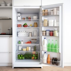 An Abundance of Food in an Open Refrigerator