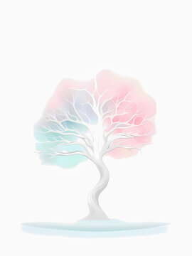 Lonely tree 1 on a white background.
Minimalism abstract art: Lonely tree on white background. AI-generated digital illustration. 
