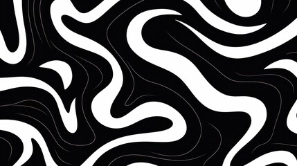 Wavy swirl brush trokes. Curved Lines. Black and White Wallpaper for design. Desktop Background. Design Template. Seamless design. 