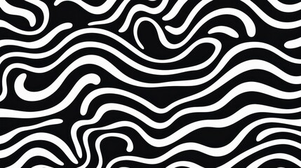 Wavy swirl brush trokes. Curved Lines. Black and White Wallpaper for design. Desktop Background. Design Template. Seamless design. 