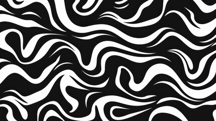 Wavy swirl brush trokes. Curved Lines. Black and White Wallpaper for design. Desktop Background. Design Template. Seamless design. 