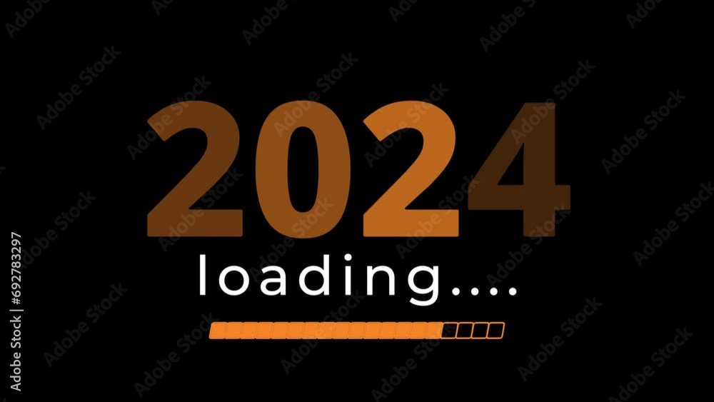 Poster 2024 concept with orange text loading bar on dark background animation video