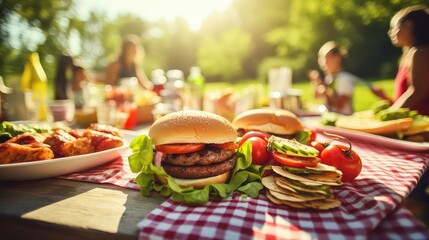 summer eating picnic food illustration lunch snacks, sandwiches vegetables, cheese bread summer eating picnic food - obrazy, fototapety, plakaty