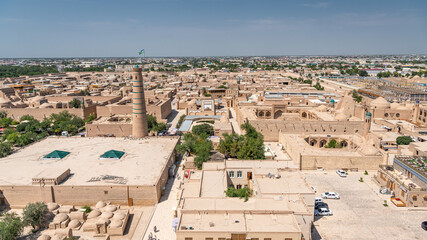 Fototapeta na wymiar Beautiful aerial view of the 2500-year-old Uzbek city Khiva, Uzbekistan