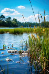 View of a wetland as conservation and sustainability background - obrazy, fototapety, plakaty