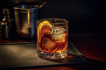 cocktail Fashioned Old shot Detailed cocktail drink bourbon whiskey alcohol glasses orange cherry ice classic ai