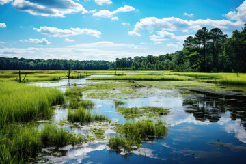 Fototapeta na wymiar View of a wetland as conservation and sustainability background