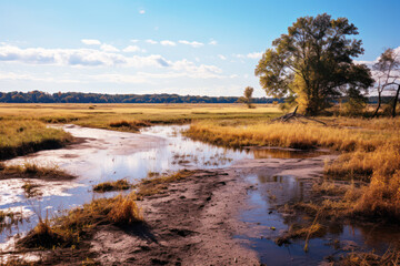 View of a wetland as conservation and sustainability background