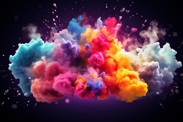 Magic explosion, game bomb boom effect with colorful clouds. Isolated smoke cumulus elements of gas explosion - obrazy, fototapety, plakaty