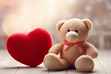 Teddy Bear Holding Heart-Shaped Cushion