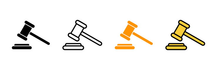 Gavel icon set vector. judge gavel sign and symbol. law icon. auction hammer - obrazy, fototapety, plakaty
