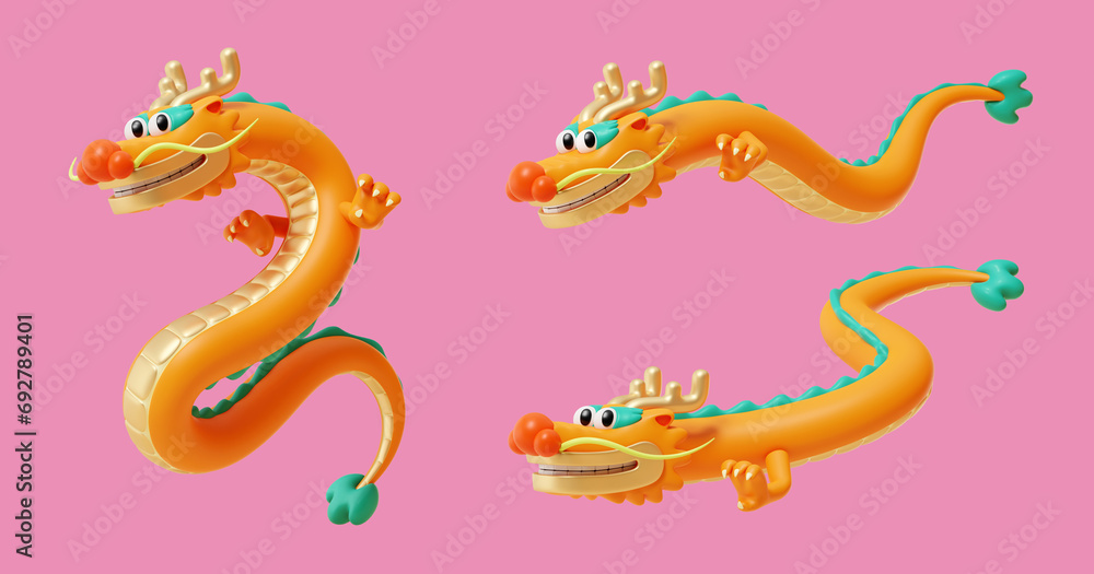 Sticker 3D cute CNY dragon element set