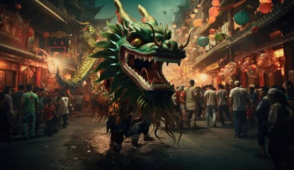 Poster Chinese dragon as a character for the dragon dance at the Chinese New Year festival 2024 © kozirsky