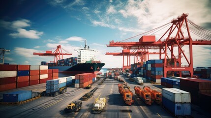 export import ship cargo illustration trade delivery, customs port, warehouse supply export import ship cargo - obrazy, fototapety, plakaty