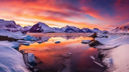 Raamstickers glaciers antarctic tundra landscape illustration penguins seals, whales icebergs, barren desolate glaciers antarctic tundra landscape © vectorwin