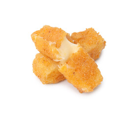 Tasty fried mozzarella sticks isolated on white
