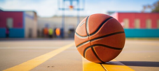 Basketball at school outdoor court. Generative AI technology.