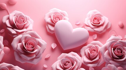 Obraz na płótnie Canvas beautiful pink roses or flowers of love that promote the romance of couples. Love on Valentine day or a wedding. It expresses your love for your someone special to you.Valentine day, Generative Ai