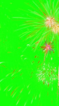 Fireworks on a green screen. Seamless loop ready digital animation. Vertical design in 9:16 ratio.. Smartphone and social media ready