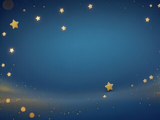 Gold particles and a dark blue abstract background. Christmas background with glittering gold stars for the new year