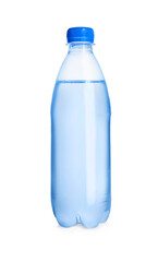 One plastic bottle with fresh water isolated on white