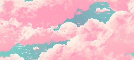 Fototapeta na wymiar Pink cloudscape sky background. Risograph print texture. Generative AI technology.