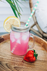 Refreshing Strawberry Lemonade in a Mason Jar