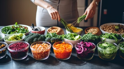 Various vegetables in bowls, healthy life, healthy food