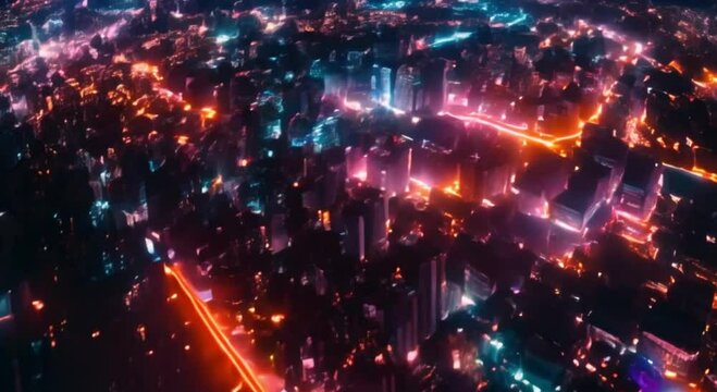 city view of colored lights at night