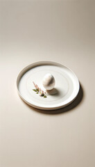 Decorative Egg and Baby's Breath on Ceramic Plate, Easter concept, serenity - 692797423
