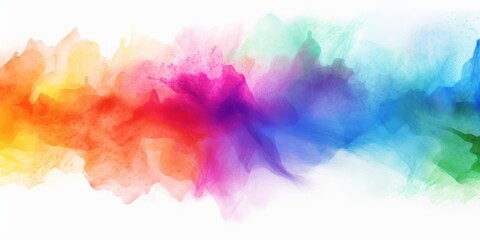 Rainbow watercolor banner background on white. Pure vibrant watercolor colors. Creative paint gradients, fluids, splashes, spray and stains. Abstract, Generative AI 