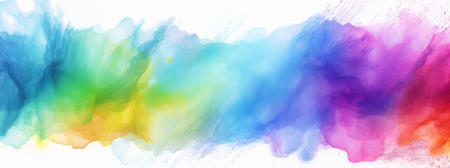Rainbow watercolor banner background on white. Pure vibrant watercolor colors. Creative paint gradients, fluids, splashes, spray and stains. Abstract, Generative AI 