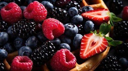 syrup fruit waffle food illustration blueberry strawberry, pineapple mango, kiwi peach syrup fruit...