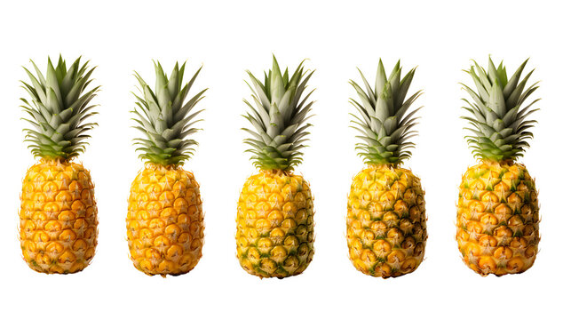 Collection of pineapple fruit pieces isolated on white
