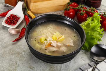Homemade chicken soup with vegetables