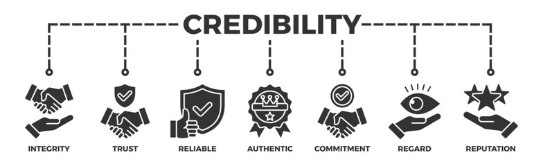Credibility banner web icon vector illustration concept with icon of integrity, trust, reliable, authentic, commitment, regard, and reputation - obrazy, fototapety, plakaty