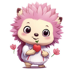 Cute Hedgehog Pink Valentine Clipart Illustration