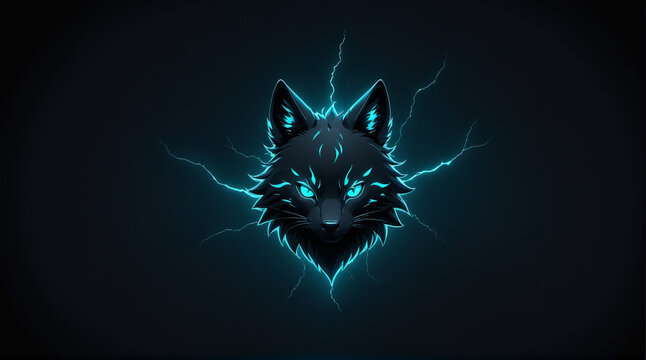 black cat logo on blue background,blue lightning,gaming wallpaper,futuristic image,Generative Ai
