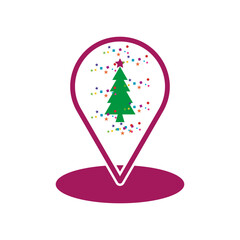 Christmas tree location icon. Place of Christmas market. Vector illustration. EPS 10.