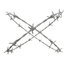  3D artwork depicting 2 circles of barbed wire interlocking and crossing each other. The artwork is isolated on a transparent background.
