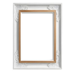 Wooden Picture Frame Portrait White isolated on transparent or white background