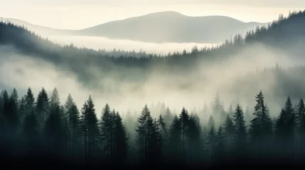 Foto op Aluminium fir coniferous forest taiga illustration larch cedar, hemlock juniper, evergreen boreal fir coniferous forest taiga © vectorwin