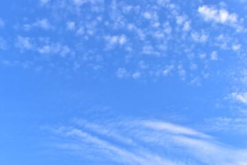 Naklejka na ściany i meble beautiful blue sky and white fluffy group of clouds in the morning, natural background