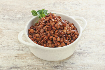 Boiled lentil in the bowl