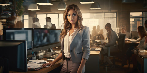 Fototapeta na wymiar Portrait of businesswoman standing with at the office