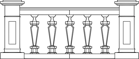 Elegant 2D Balustrade Vector Illustration for Architectural Design