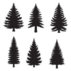 Obraz premium Isolated Pine on the white background. Pine silhouettes. Christmas elements. Vector illustration. Design, packaging, wallpaper.