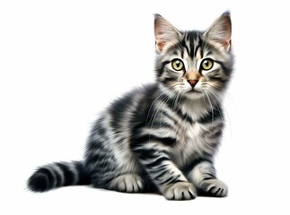 Obraz premium Siberian kitten sitting on white background, Isolated image, Generative AI illustrations.