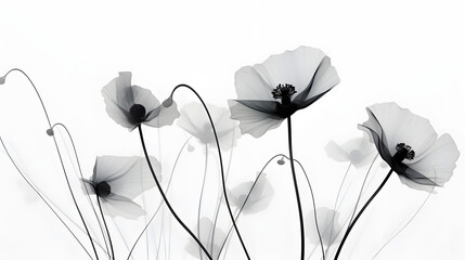 Stylized white/blue poppy lightly translucent pedals flower on black background. Remembrance Day, Armistice Day, Anzac Day  - obrazy, fototapety, plakaty